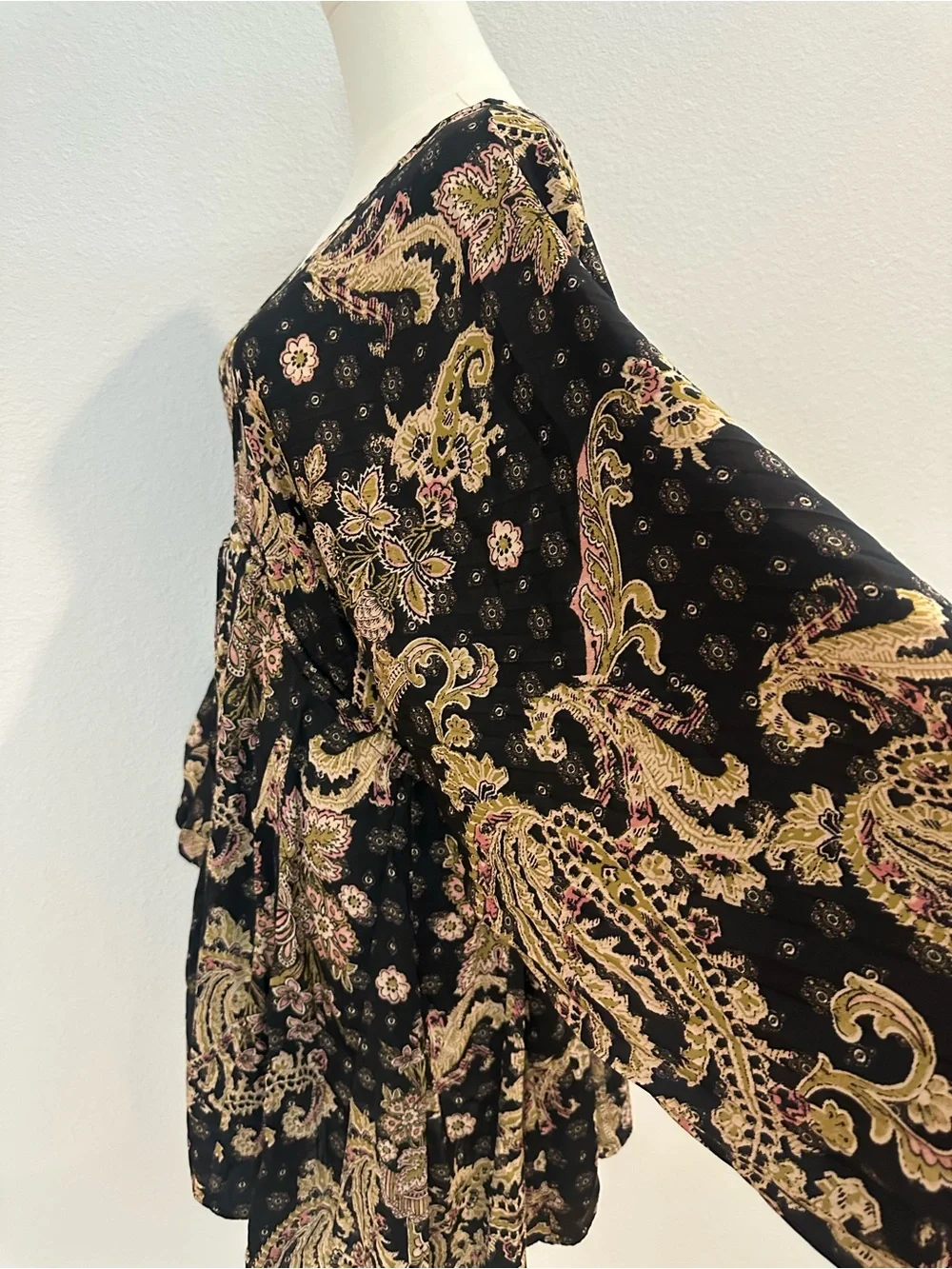 Free People Arzel Paisley Mini Dress Black Boho Balloon Sleeve S